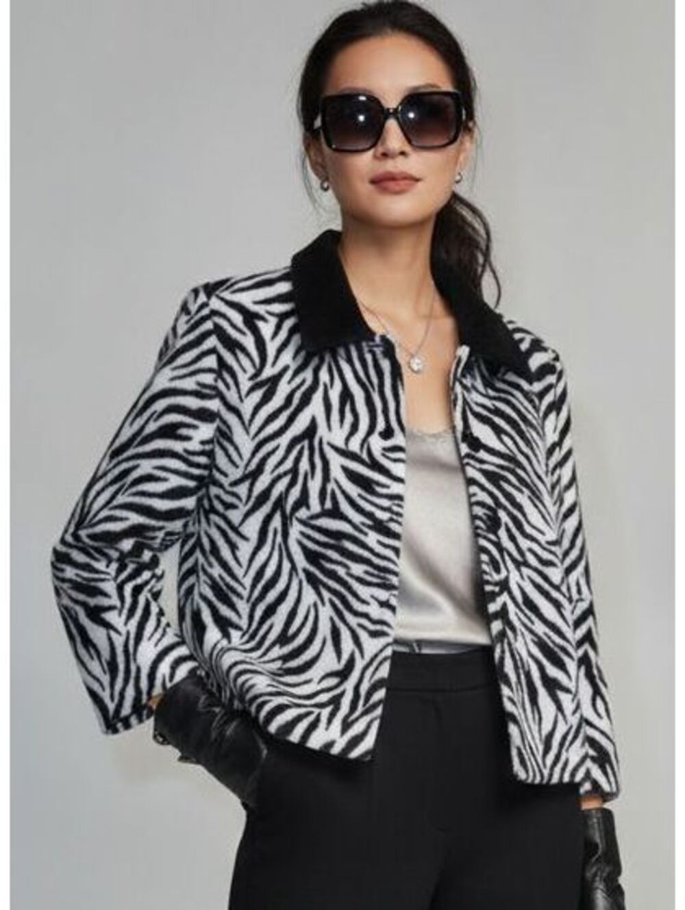 Mad Rose Zebra Print Fleece Jacket With Matching Scarf Black White Indie Sleaze